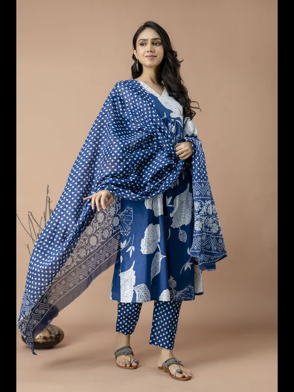 Blue_Alia_Cut_Cotton_Printed_Kurta_With_Pant_And_Dupatta