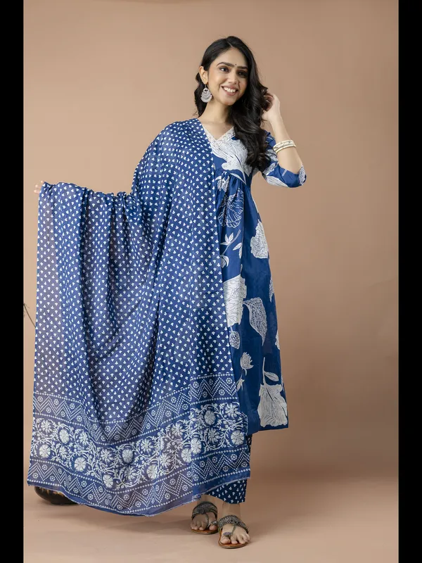 Blue_Alia_Cut_Cotton_Printed_Kurta_With_Pant_And_Dupatta