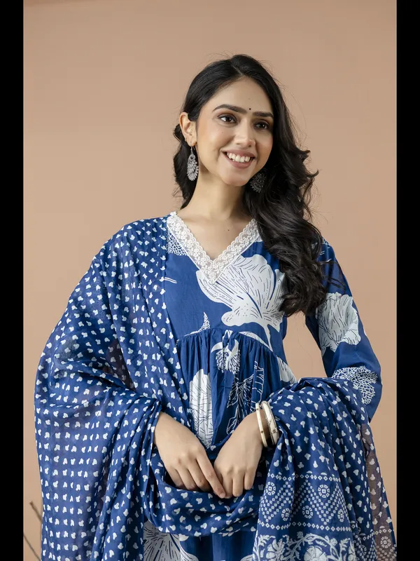 Blue_Alia_Cut_Cotton_Printed_Kurta_With_Pant_And_Dupatta