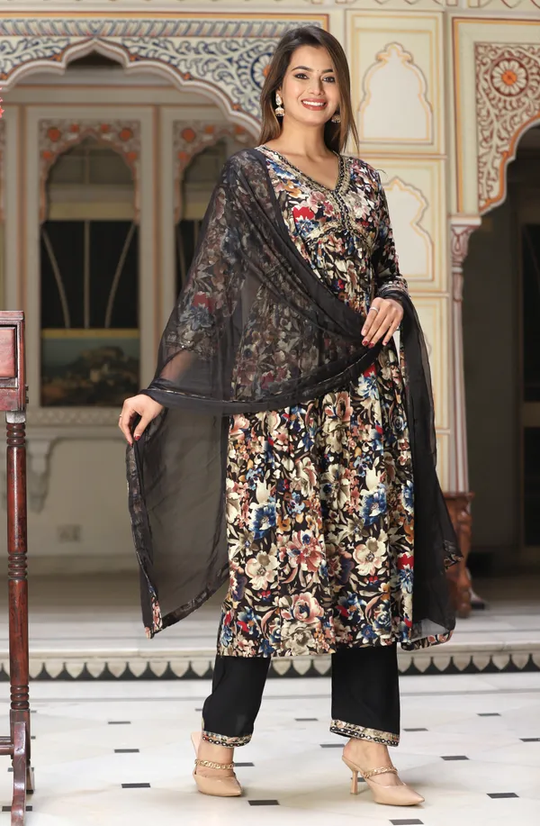 Black_Anarkali_Rayon_Kurta_With_Pant_And_Dupatta_For_Women