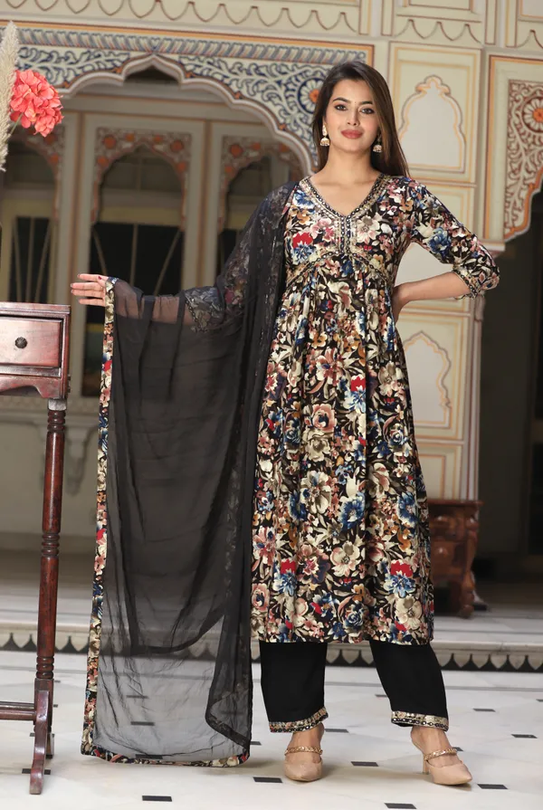 Black_Anarkali_Rayon_Kurta_With_Pant_And_Dupatta_For_Women