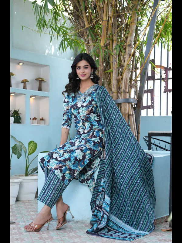 Black_Printed_Straight_Pure_Cotton_Kurta_With_Pant_And_Dupatta