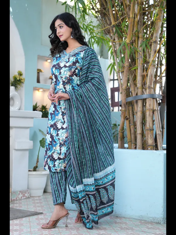 Black_Printed_Straight_Pure_Cotton_Kurta_With_Pant_And_Dupatta