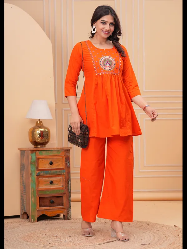 Orange_Solid_Embellished_Co-Ord_Set_For_Women