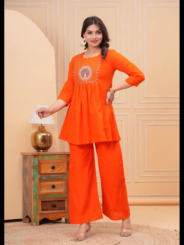 Orange_Solid_Embellished_Co-Ord_Set_For_Women