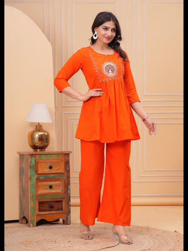 Orange_Solid_Embellished_Co-Ord_Set_For_Women