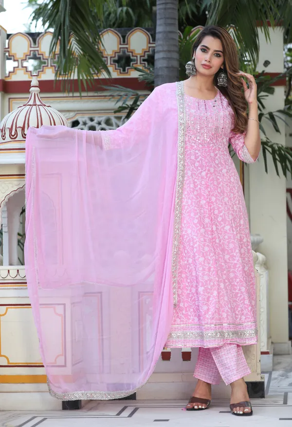 Pink_Anarkali_Rayon_Printd_Embroiderd_Kurta_With_Pant_And_Dupatta_Women_And_Girls