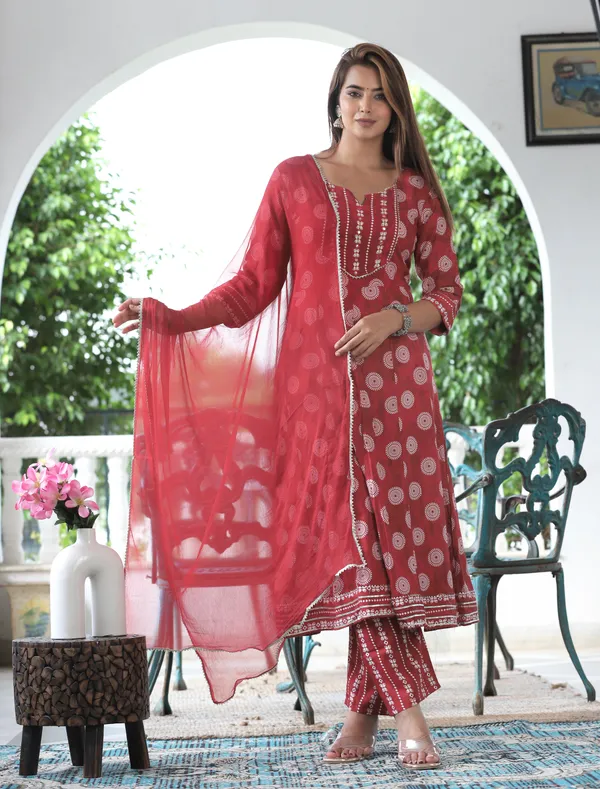 Maroon_Anarkali_Rayon_Printed_Embroidered_Kurta_With_Pant_And_Dupatta_For_Women