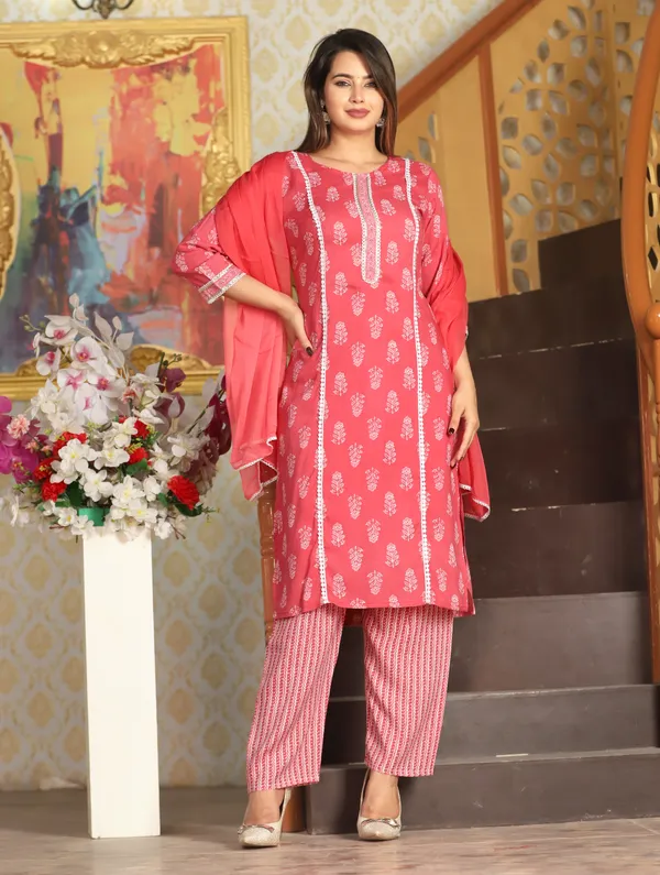 Peach_Straight_Rayon_Printed_Kurta_With_Pant_And_Dupatta