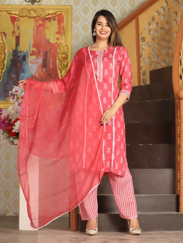 Peach_Straight_Rayon_Printed_Kurta_With_Pant_And_Dupatta