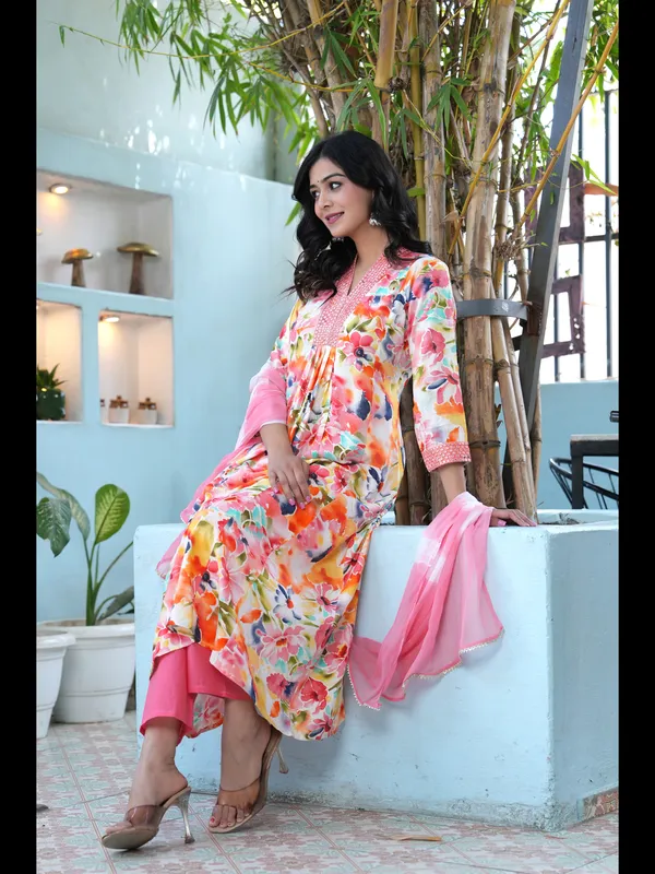 Multicolor_Printed_A-line_Rayon_Kurta_With_Pant_And_Dupatta