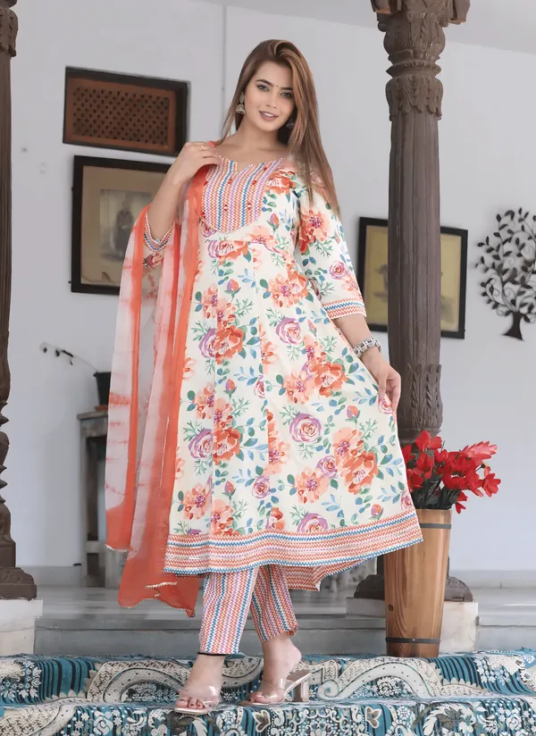Orange_Anarkali_Cotton_Printd_Embroiderd_Kurta_With_Pant_And_Dupatta_Women_And_Girls