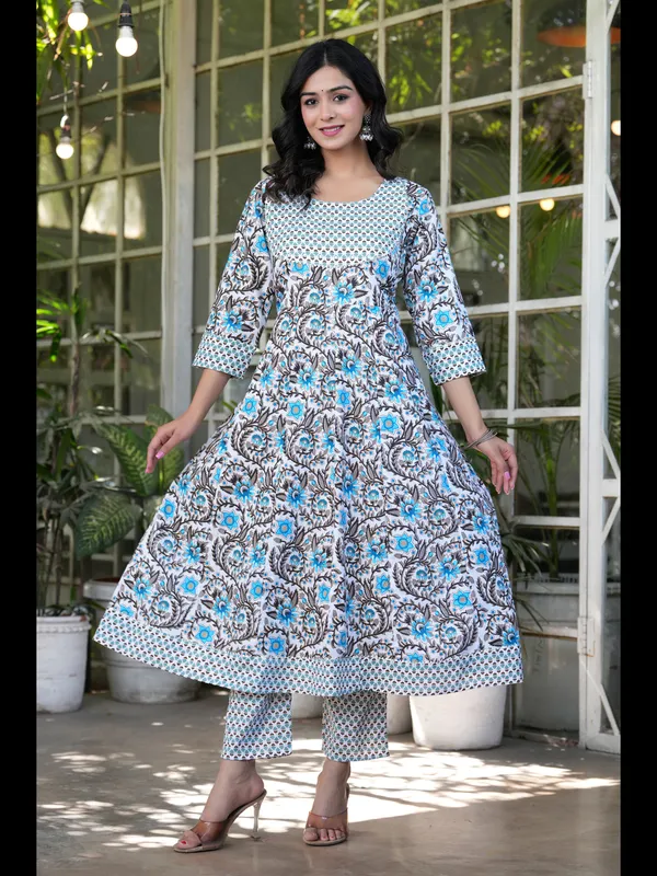 Sky_Blue_Printed_Anarkali_Pure_Cotton_Kurta_With_Pant_And_Dupatta