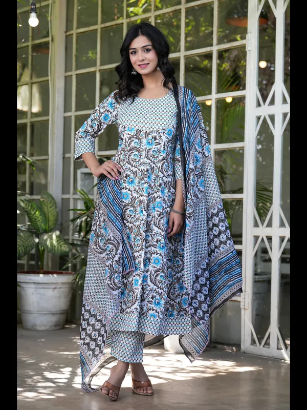 Sky_Blue_Printed_Anarkali_Pure_Cotton_Kurta_With_Pant_And_Dupatta