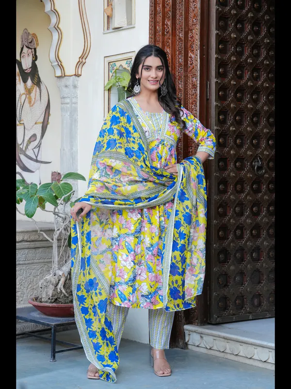 Blue_Printed_Alia_Cut_Pure_Cotton_Kurta_With_Pant_And_Dupatta