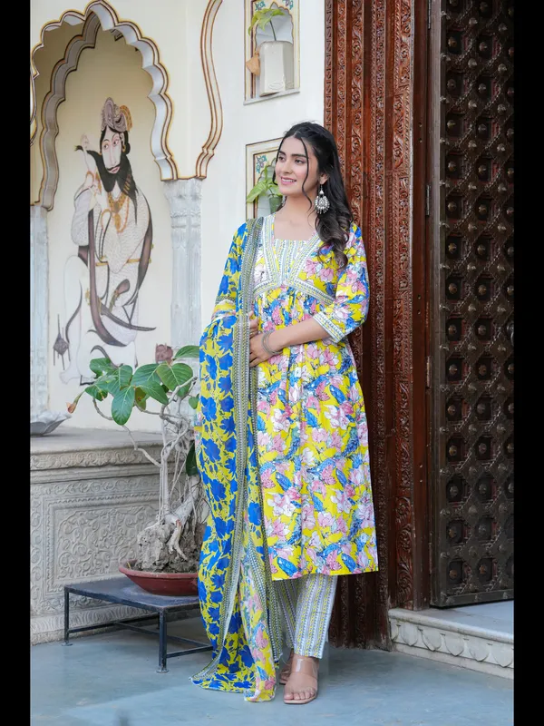 Blue_Printed_Alia_Cut_Pure_Cotton_Kurta_With_Pant_And_Dupatta