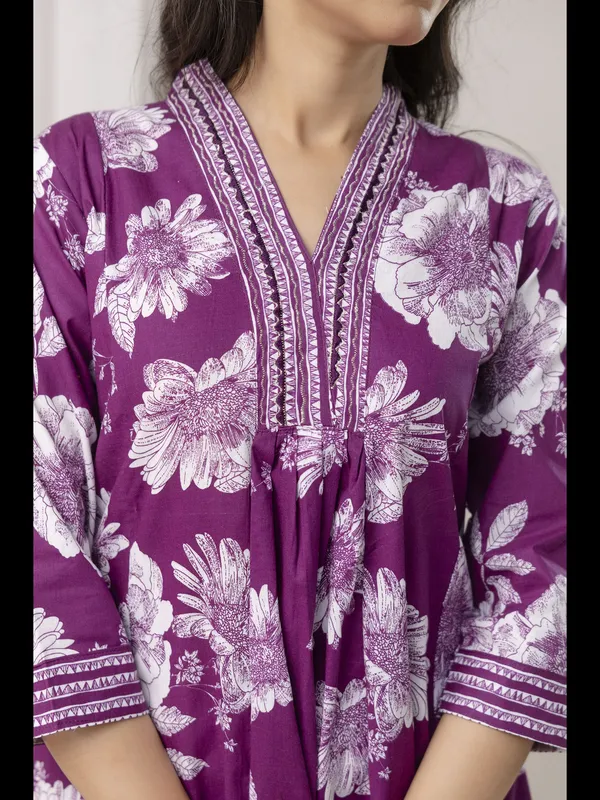 Wine_Printed_Cotton_A-Line_Kurta_With_Pant_And_Dupatta