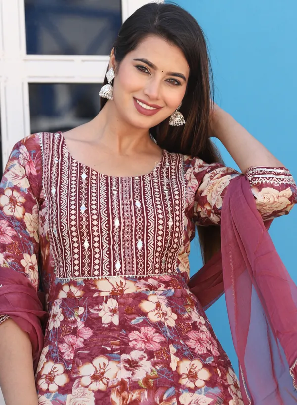 Brown_Anarkali_Rayon_Printd_Embroiderd_Kurta_With_Pant_And_Dupatta_Women_And_Girls