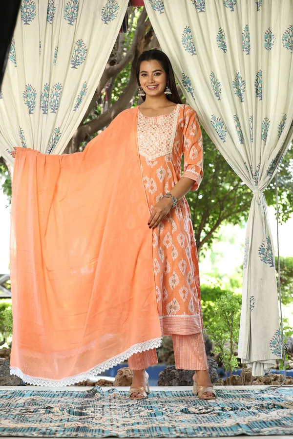 Orange_Anarkali_Cotton_Printed_Embroidered_Kurta_With_Pant_Dupatta
