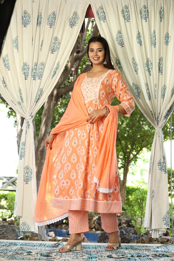 Orange_Anarkali_Cotton_Printed_Embroidered_Kurta_With_Pant_Dupatta