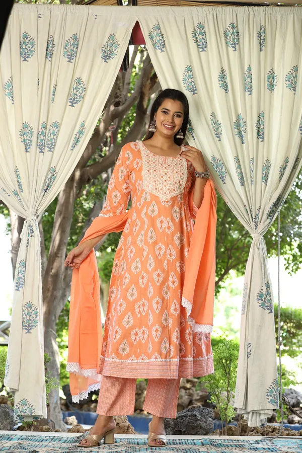 Orange_Anarkali_Cotton_Printed_Embroidered_Kurta_With_Pant_Dupatta