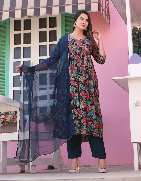Blue_Alia_Cut_Rayon_Printd_Embroiderd_Kurta_With_Pant_And_Dupatta_Women_And_Girls