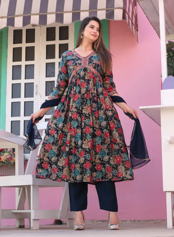 Blue_Alia_Cut_Rayon_Printd_Embroiderd_Kurta_With_Pant_And_Dupatta_Women_And_Girls