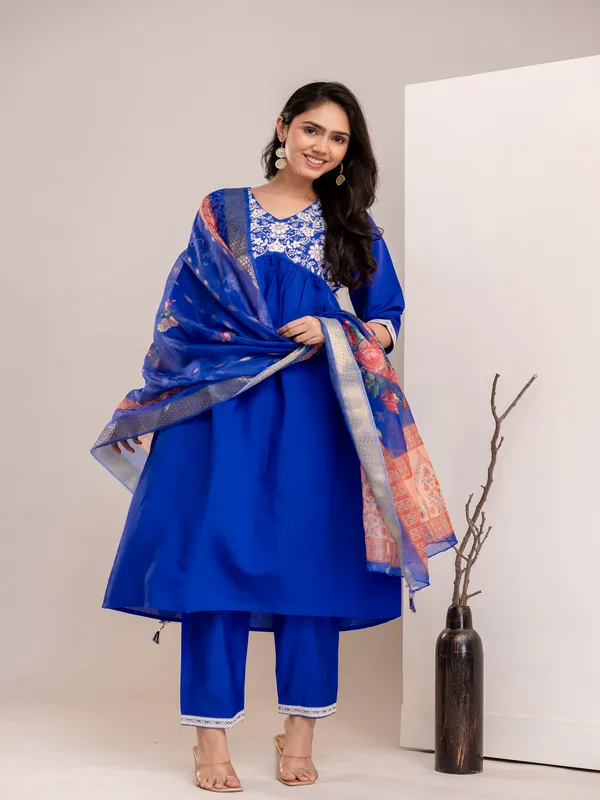 Blue_Silk_Cotton_Printd_Embroiderd_Kurta_With_Pant_And_Dupatta_Women_And_Girls