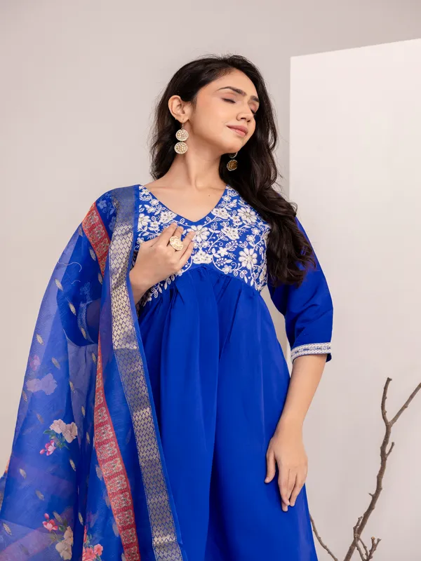 Blue_Silk_Cotton_Printd_Embroiderd_Kurta_With_Pant_And_Dupatta_Women_And_Girls