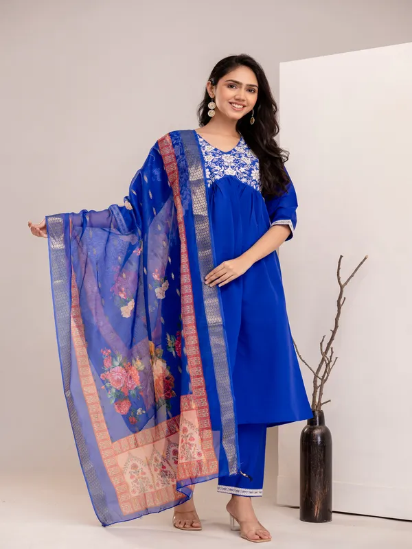 Blue_Silk_Cotton_Printd_Embroiderd_Kurta_With_Pant_And_Dupatta_Women_And_Girls