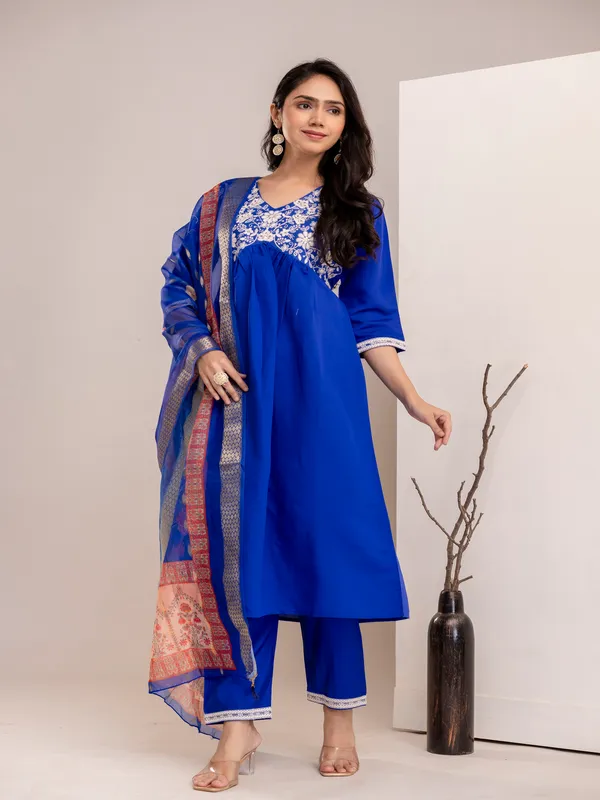 Blue_Silk_Cotton_Printd_Embroiderd_Kurta_With_Pant_And_Dupatta_Women_And_Girls