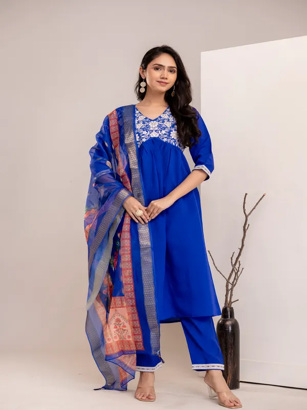 Blue_Silk_Cotton_Printd_Embroiderd_Kurta_With_Pant_And_Dupatta_Women_And_Girls