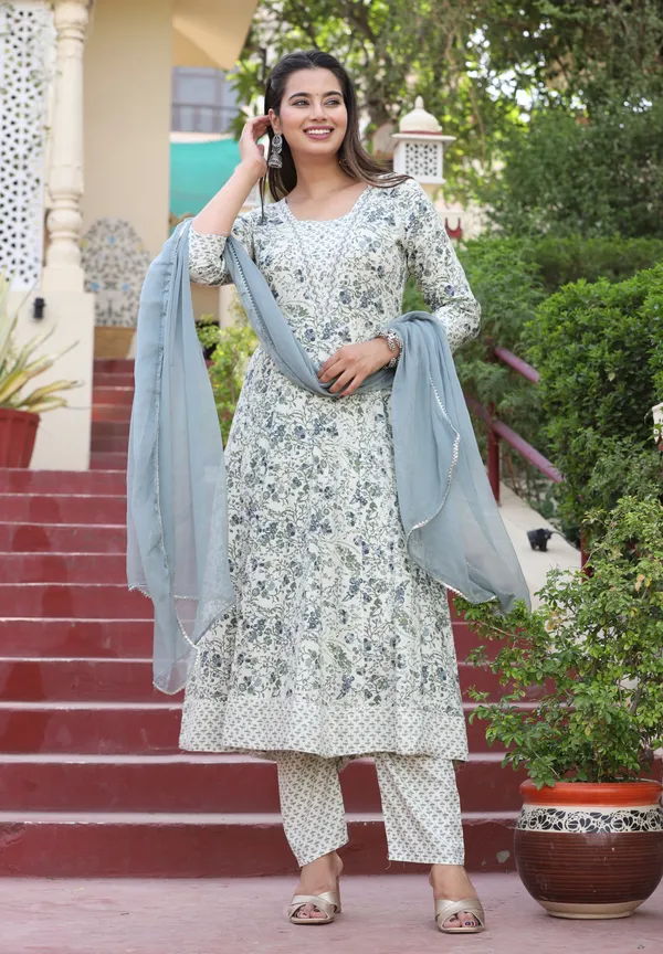Cream_Anarkali_Rayon_Kurta_With_Pant_And_Dupatta_For_Women