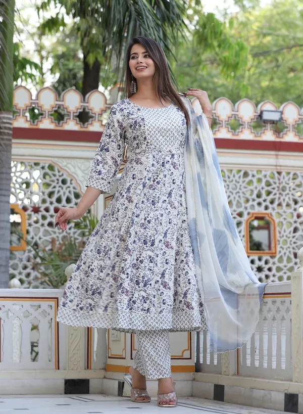 Cream_Anarkali_Rayon_Kurta_With_Pant_And_Dupatta_For_Women