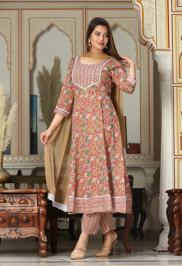 Brown_Anarkali_Rayon_Kurta_With_Pant_And_Dupatta_For_Women