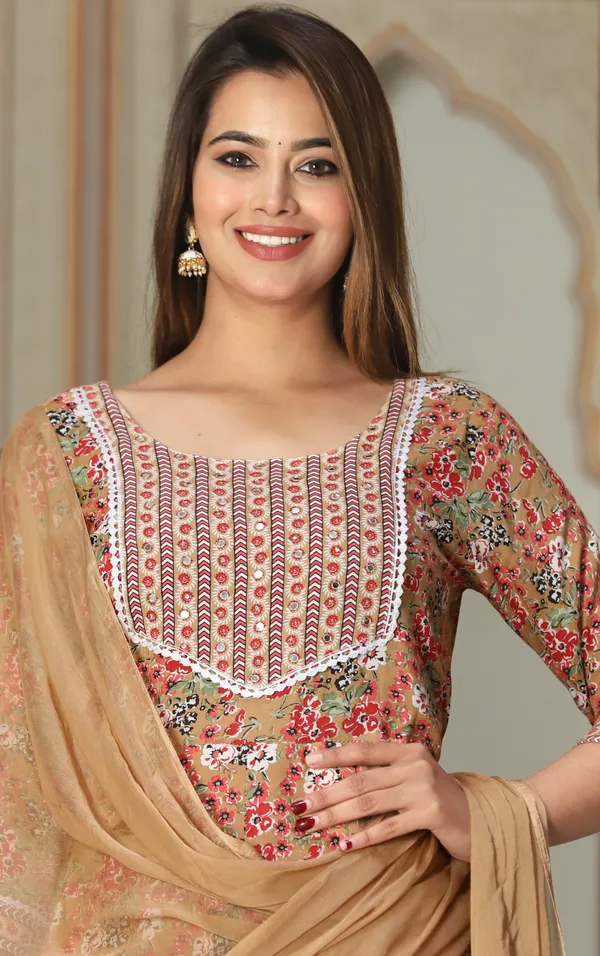 Brown_Anarkali_Rayon_Kurta_With_Pant_And_Dupatta_For_Women