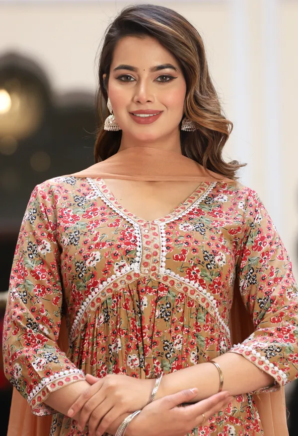 Brown_Anarkali_Rayon_Kurta_With_Pant_And_Dupatta_For_Women