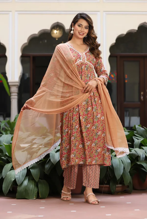 Brown_Anarkali_Rayon_Kurta_With_Pant_And_Dupatta_For_Women