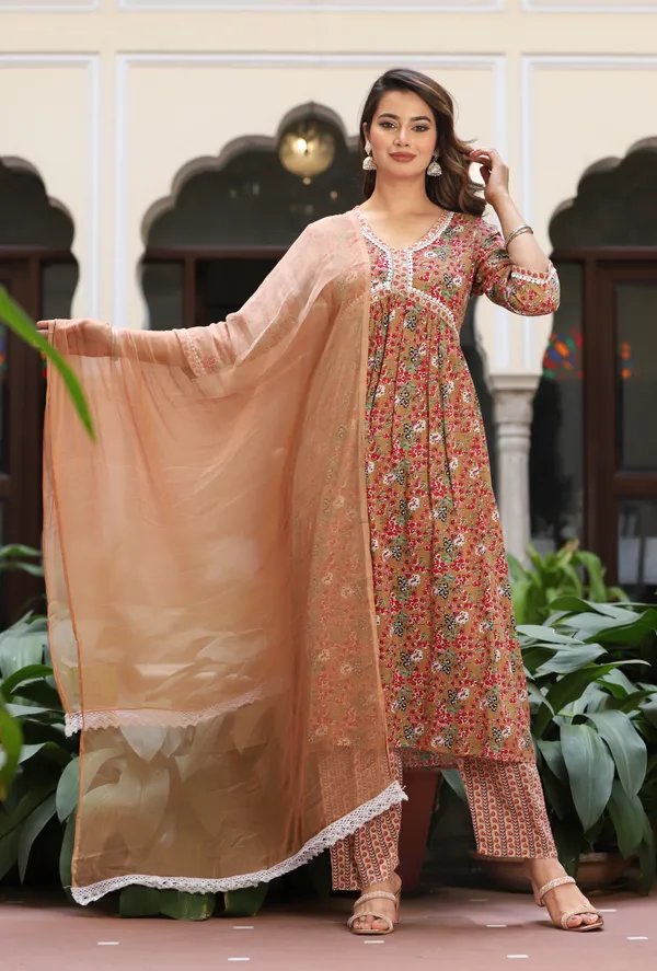Brown_Anarkali_Rayon_Kurta_With_Pant_And_Dupatta_For_Women