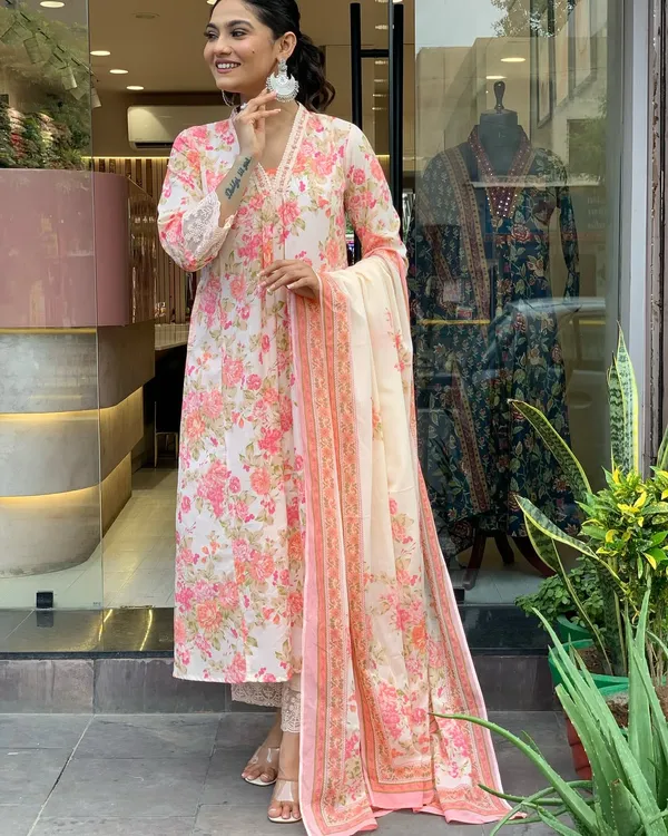 Multi_Anarkali_Cotton_Printd_Embellished_Kurta_With_Pant_And_Dupatta_Women_And_Girls