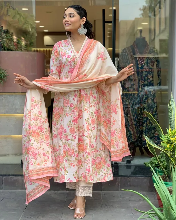 Multi_Anarkali_Cotton_Printd_Embellished_Kurta_With_Pant_And_Dupatta_Women_And_Girls