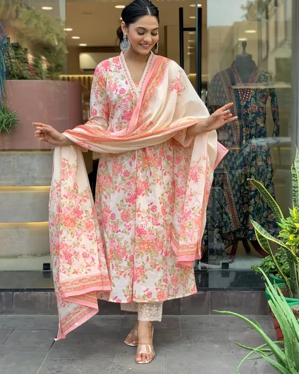 Multi_Anarkali_Cotton_Printd_Embellished_Kurta_With_Pant_And_Dupatta_Women_And_Girls