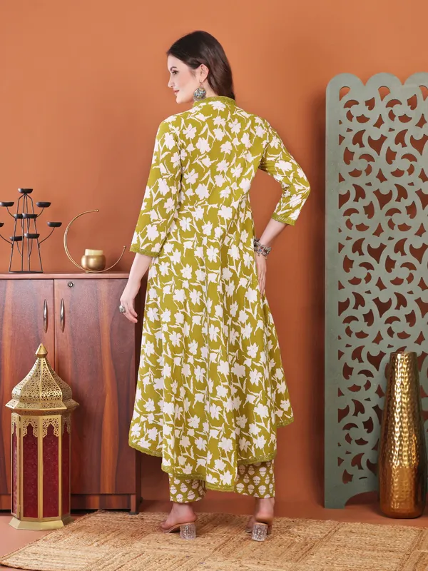 Mehdi_Brown_Anarkali_Cotton_Printed_Self_Design_Kurta_With_Pant_And_Dupatta_Women_And_Girls