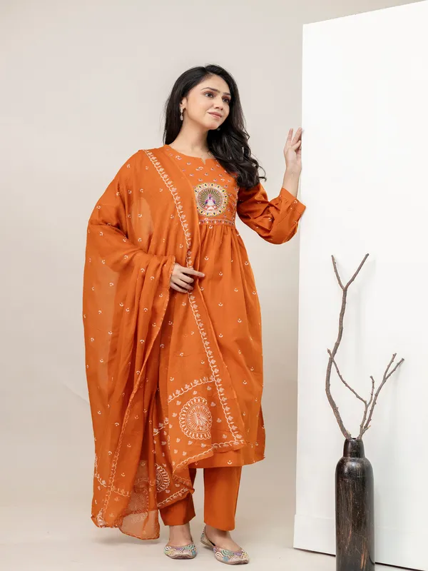 Rust_Aline_Cotton_Printed_Kurta_With_Pant_And_Dupatta_Women_And_Girls