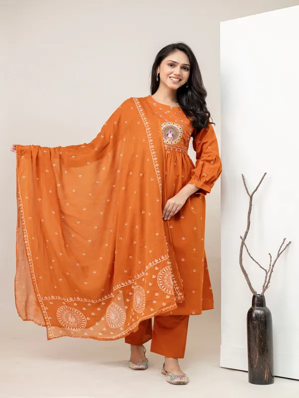 Rust_Aline_Cotton_Printed_Kurta_With_Pant_And_Dupatta_Women_And_Girls