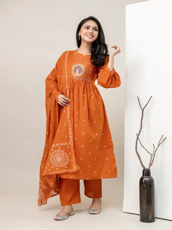 Rust_Aline_Cotton_Printed_Kurta_With_Pant_And_Dupatta_Women_And_Girls