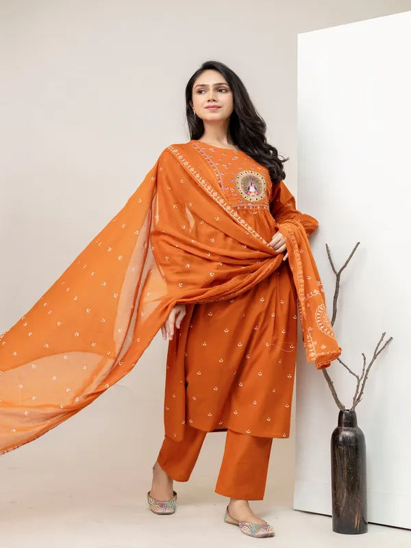 Rust_Aline_Cotton_Printed_Kurta_With_Pant_And_Dupatta_Women_And_Girls