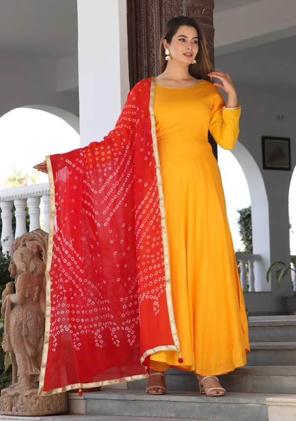 Mustard_Anarkali_Rayon_Kurta_With_Pant_And_Dupatta_For_Women