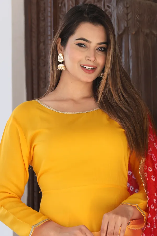 Mustard_Anarkali_Rayon_Kurta_With_Pant_And_Dupatta_For_Women