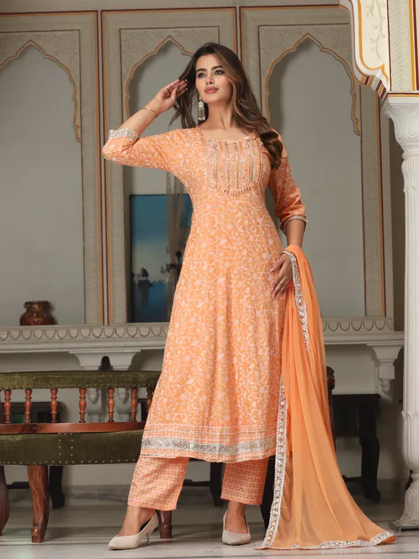 Orange_Anarkali_Rayon_Printd_Embroiderd_Kurta_With_Pant_And_Dupatta_Women_And_Girls
